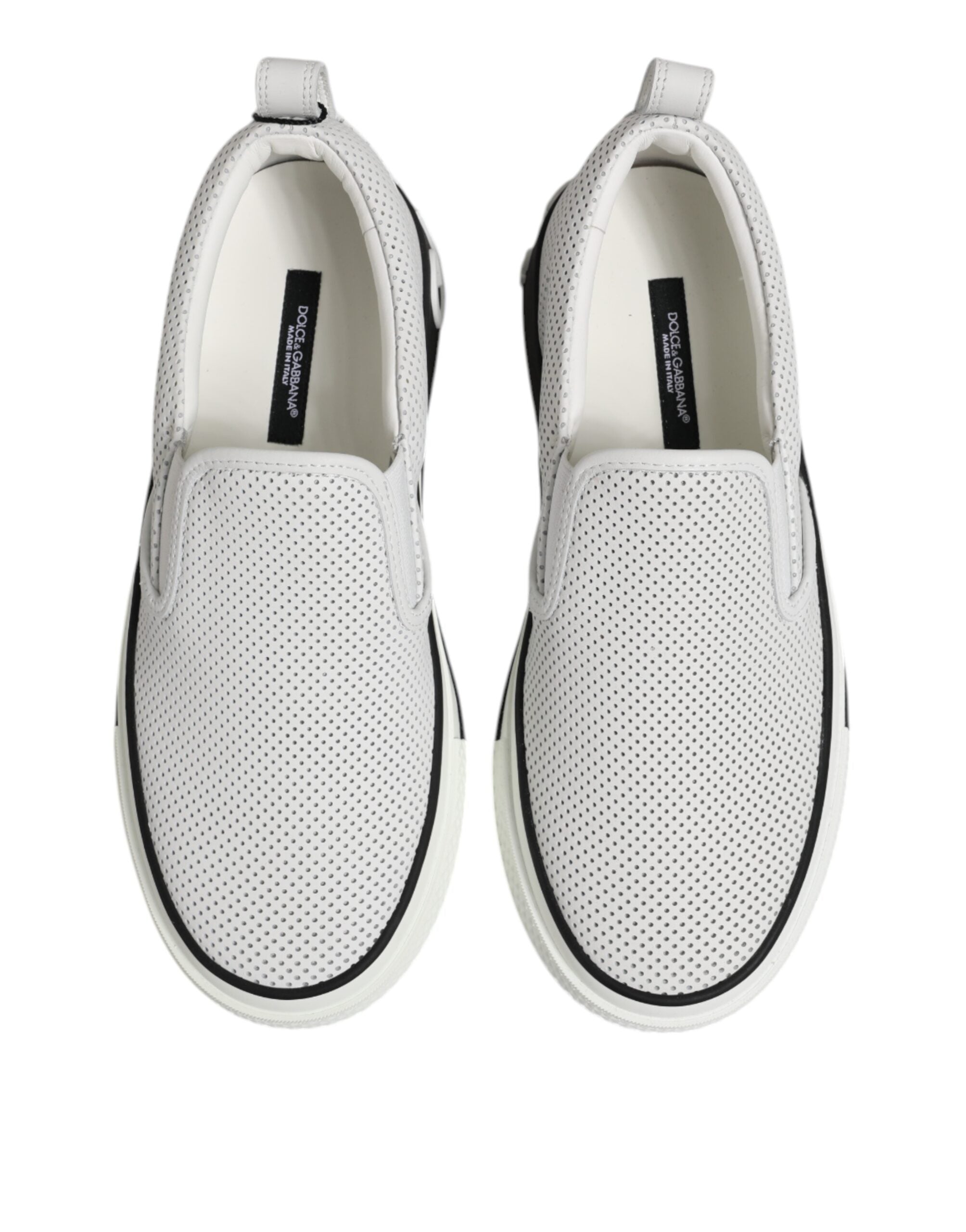 Dolce & Gabbana White Dotted Leather Slip On Men Sneakers Shoes
